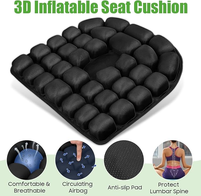 Kimburg Inflatable Travel Seat Cushion, Relieve Pessure Hips, 3D Airbag Wheelchair Pad Portable Car Seat Cushions for Office Chair, Wheelchair, Stadiums, Dining Chair