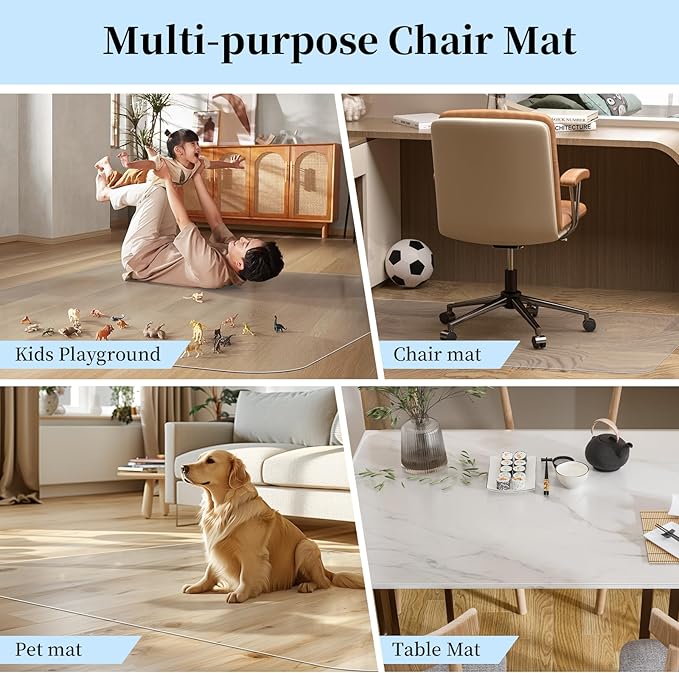 Tonaus Office Chair Mat 30"×48", Chair Mat for Hardwood Floor Transparent Clear PVC Floor Protector for Home Office Study Wooden Floors