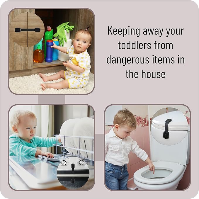 Bates- Child Safety Strap Locks, 20 Pack, Black, Baby Cabinet Locks with Adjustable Strap Length