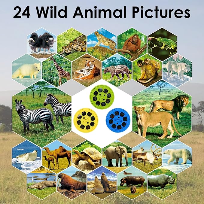 Pup Go Animal Projector Flashlight for Kids Ages 3+, 3 Discs 24 Images, Safari Animal Toys for Boys & Girls, Kid Wildlife Animals Night Light Projectort, Learning Animals Gifts for Toddler Children