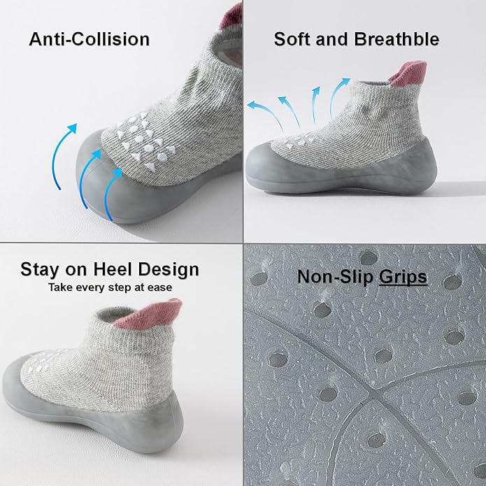 Hstyle Baby Sock Shoes Toddler Walking Shoes Infant Non-Slip Slippers Soft Rubber Sole Sneakers for Baby Boys Girls
