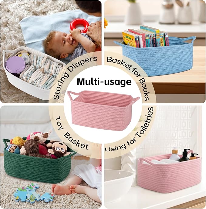 OIAHOMY Woven Basket, Gift Basket Empty with Gift Bags and Ribbons, Rope Baskets for Baby Showers, Storage Baskets with Handles for Nursery, Pet Toy Organizer - Blue