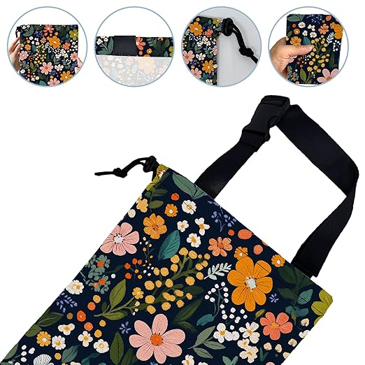 Colorful Flowers and Plants Car Garbage Bag,Small Car Trash Bag Hanging,Drawstring Car Garbage Bag with Adjustable Buckle for Car Back Seat,SUVs,Camping,Road Trips