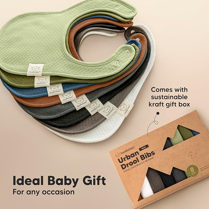 KeaBabies 8-Pack Organic Baby Bibs for Girls, Boys - Quilted Cotton Cloth Baby Drool Bibs for Drooling and Teething Toddler, Newborn, Infant, Soft & Super Absorbent (Driftwood)
