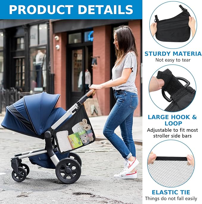 Accmor Universal Stroller Organizer, Side Sling Stroller Organizer, Mesh Cargo Net Stroller Storage Caddy Accessories, Stroller Bag Accessories Fits for Uppababy, Nuna, Baby Jogger, Doona Strollers