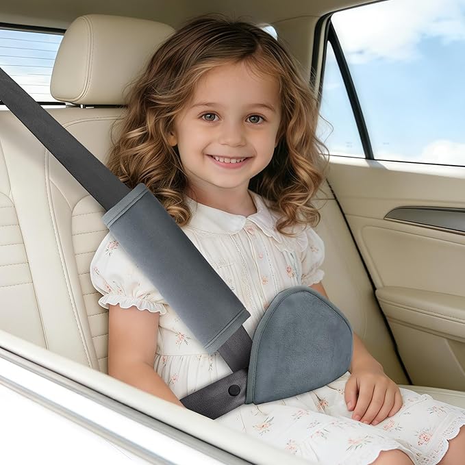 COOLBEBE Kids Seat Straps Cover Pad, Child Shoulder & Belly Comfort Cushion Set, Universal Seat Strap Cover for Booster, Strollers, High Chairs, Grey