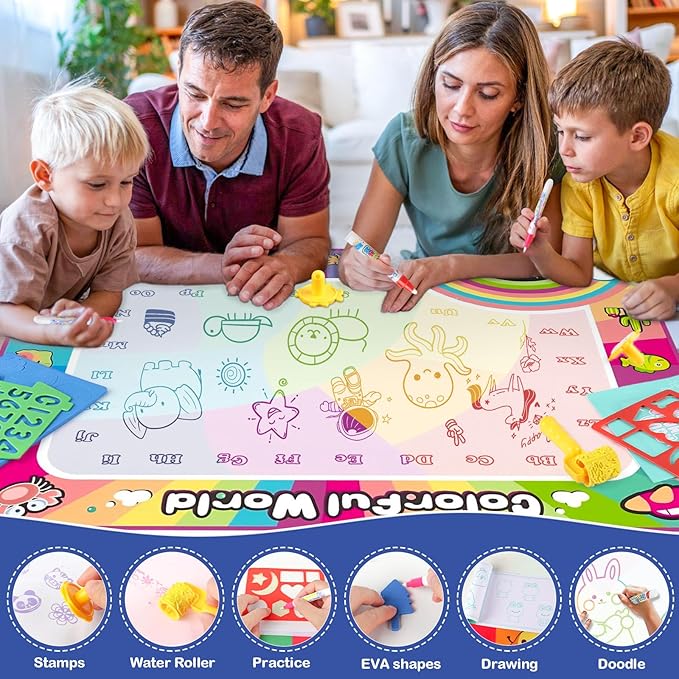 Water Doodle Mat for Kids Doodle Mat for Toddlers 1-3 Wildlife for 3 4 5 6 7 8 Years Old Girls & Boys,Neon Color Mat Doodle Board Writing Drawing Toys Holiday 28x20 Inch