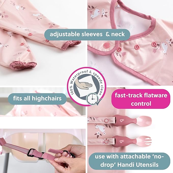 BIBaDO - Long Sleeve Baby Bibs - Babies & Toddlers 6-36 Months - Coverall Baby Led Weaning Bib - Easy Wipe, Soft & Waterproof