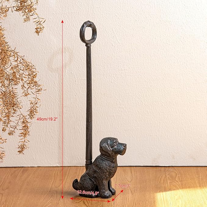 Sungmor Cast Iron Dog Door Stop with Handle – Heavy Duty Decorative Vintage Doorstop, 19.4" Tall Rustic Animal Door Holder, Antique Farmhouse Home Décor for Entryway, Office, or Yard