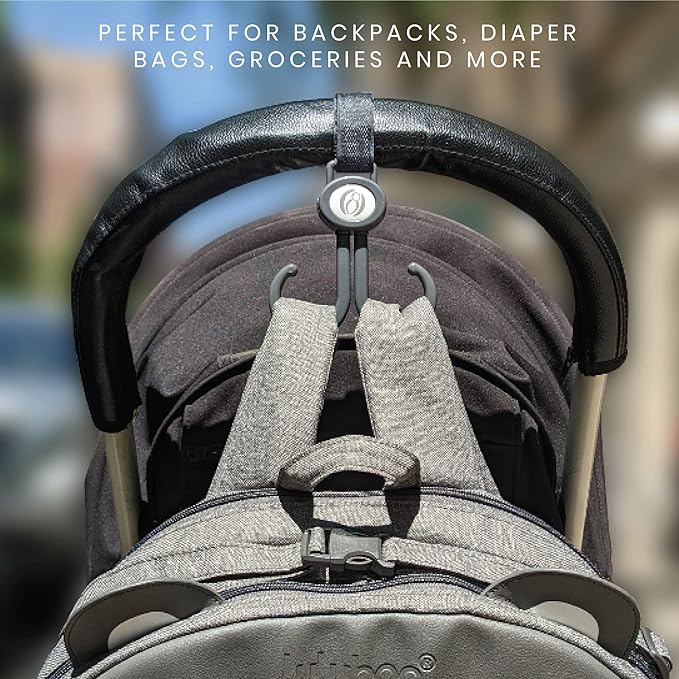 Lulyboo Multi-Use Organizer Hook Clips (2 Pack) - Adjustable Metal Hooks for Baby Strollers, Diaper Bags, Purses & Shopping, Heavy Duty Up to 15kg, Black, Easy One-Hand Attachment