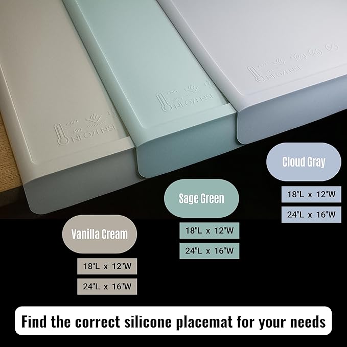 Silicone Placemats for Toddlers & Kids with Angle-Protective Safety Edge – Baby Placemats for Restaurants & Dining Table – Non-Slip & BPA-Free Food Mat – 1.5mm Thick, 18"x12", Cloud Gray