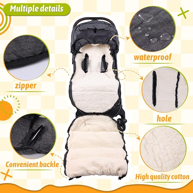 KERHAND Waterproof &Thicken Universal Stroller Cover Winter,Stroller Footmuff Bunting Bag for Warm Strollers Muff,Stroller Accessories for Baby Sleeping Bag Winter Stroller Blanket