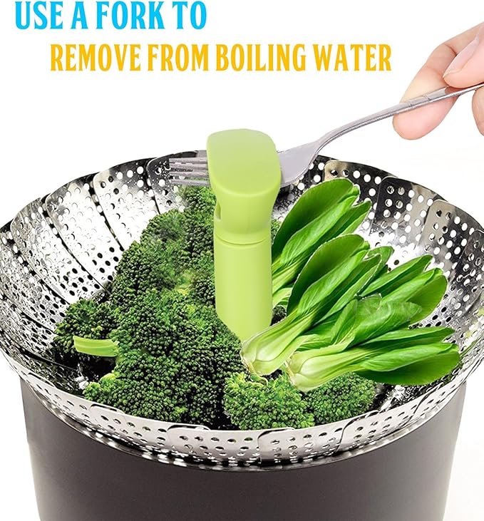Consevisen Vegetable Steamer Basket for Cooking Food, Stainless Steel Veggie Steam Basket for Pot, Folding Expandable Steaming Insert with Extendable Handle Fits Various Size Pot, 7.1" to 11"