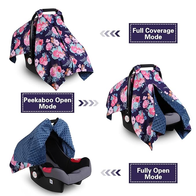 Rquite Car Seat Cover Baby, Carseat Covers Baby for Girl Boy, Warm Minky Infant Car Seat Cover Winter, Peekaboo Opening Car Seat Canopy, Multi-use Baby Carrier, Stroller, Nursing Cover, Minky Blanket