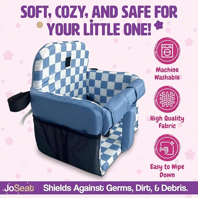 Shopping Cart Seat Cover for Baby, High Chair & Grocery Seat Protector, Padded Chair Covers for Restaurant Seats, Unisex Machine Washable Grocery Cart Liner & Swing Insert – Blue Checkered