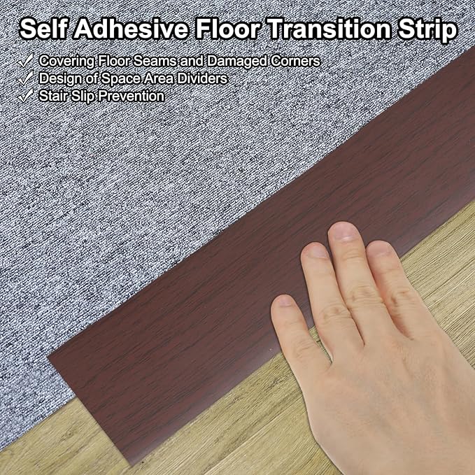 PATIKIL Self Adhesive Floor Transition Strip 20 ft x 1.6" Vinyl Flat Divider Flooring for Joining Floor Gaps Carpet Transition Floor Tiles, Red Oak
