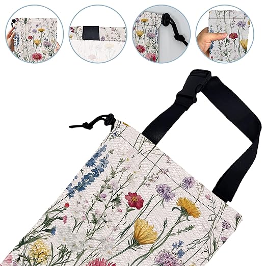 Watercolor Wildflowers Car Garbage Bag,Small Car Trash Bag Hanging Back of Seat,Drawstring Car Trash Bag with Adjustable Buckle,Car Accessories for Camping Travelling