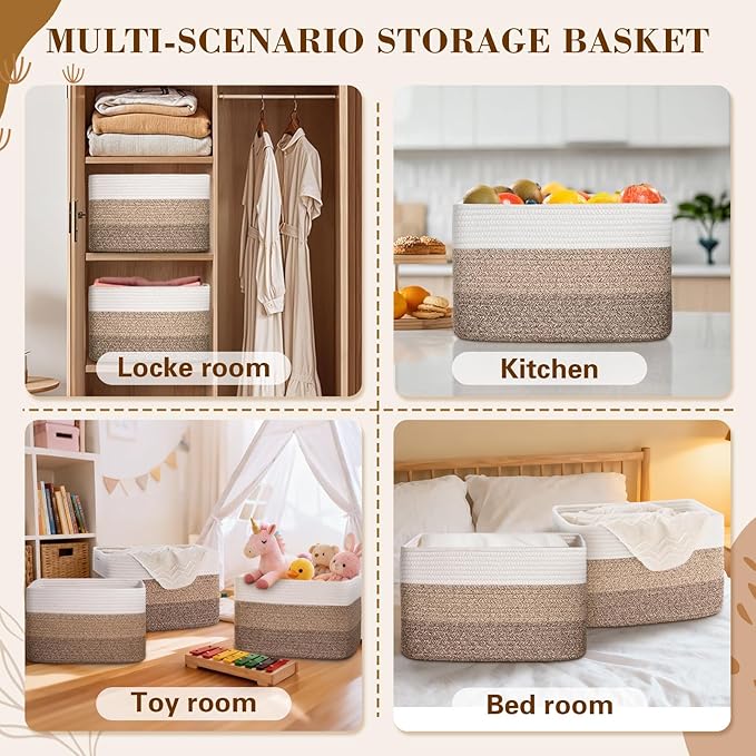 Degeyoyo Woven Storage Baskets, Baskets for Organizing, 3 Pack Woven Basket for Storage, Storage Baskets for Shelf, Towel, Toy, Book, Closet, Baby 15"×10"×9"