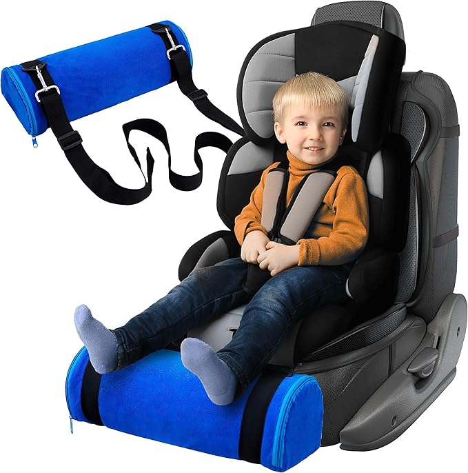 Kalnweis Car Seat Foot Rest for Kids - Booster Seat Pillow With Long Adjustable Strap - Convenient Supportive Accessory for Toddlers (Blue)