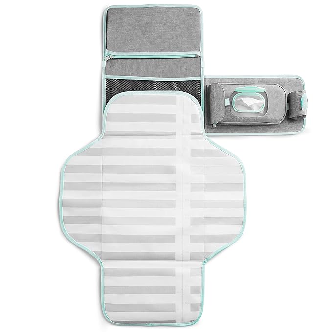 Munchkin Portable Changing Pad – Lightweight and Compact Baby Diaper Changing Mat with Silver-Ion Technology, Includes 12 Diaper Disposal Bags, Grey