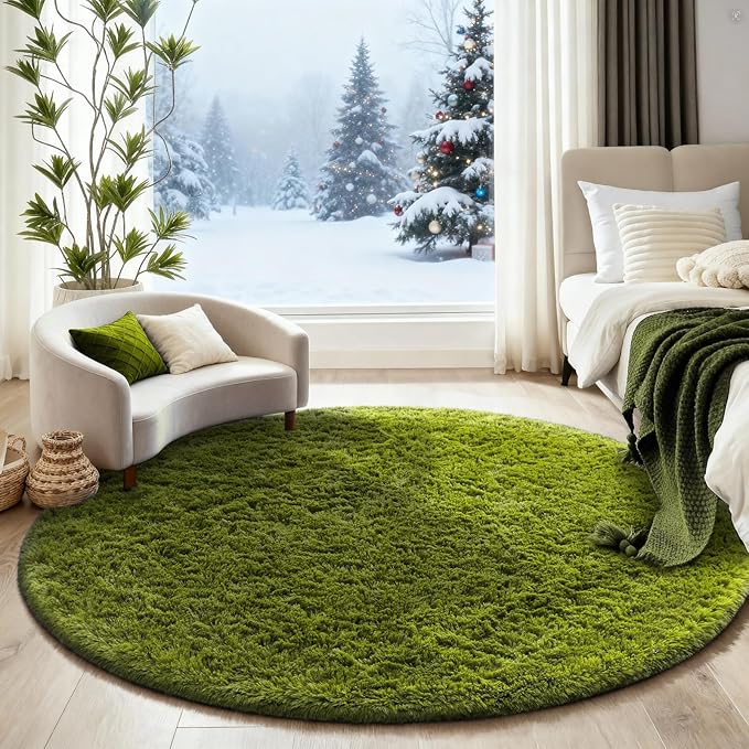 Ophanie Area Rugs for Bedroom Living Room,Color 7- Green,Size 6',Shape Round