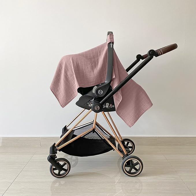 MOZAH 100% Organic Muslin Baby Car Seat Cover Muslin Carseat Canopy Baby Car Seat Covers for Girls (Pale Mauve)