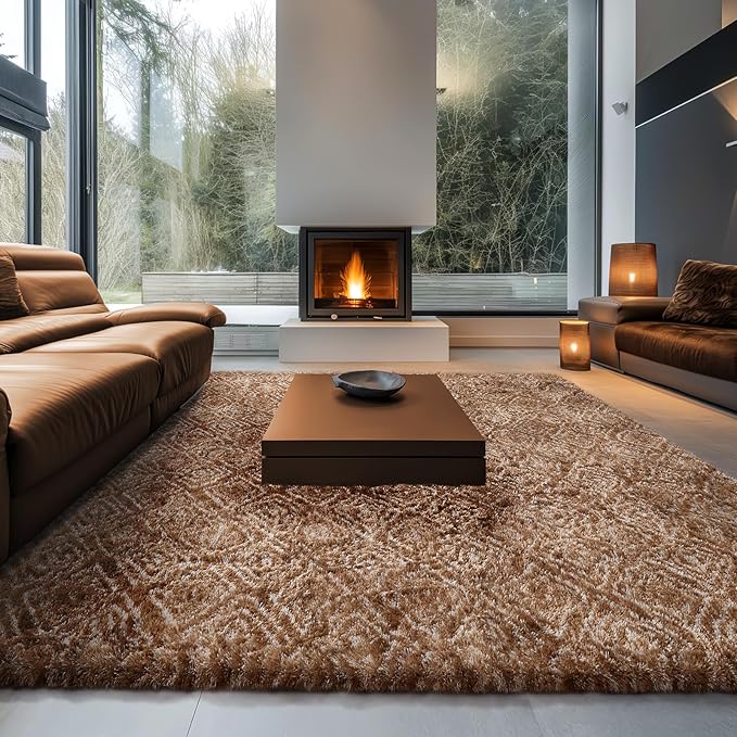 Ophanie Area Rugs for Bedroom Living Room,Color Brown and White,Size 9' x 12',Shape Rectangular