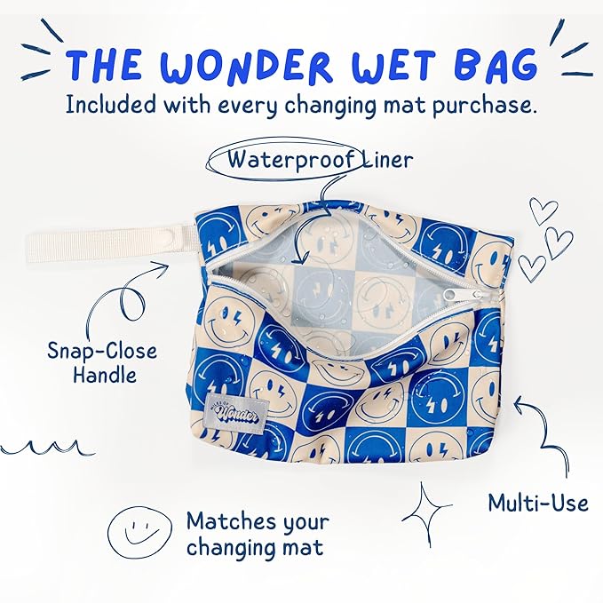 Portable Changing Mat with Reusable Waterproof Wet Bag,(16 x 30 Inches) Baby Changing Mat, Non-Toxic Changing Pad Portable Folds and Wipes Clean, Baby Changing Pad Travel (Smiley Face)