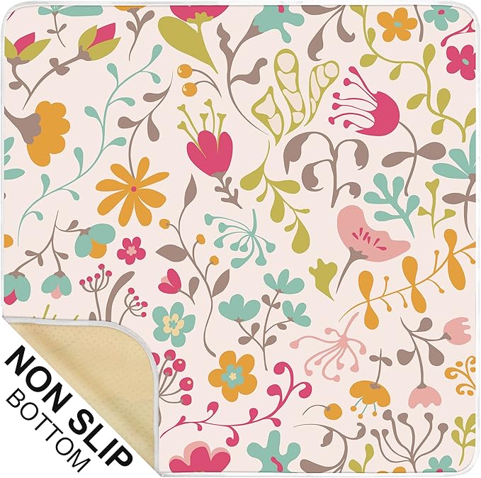 Welspo Splat Mat for Under High Chair, Washable Large Baby Splash Mat, Anti-Slip Silicone Spot Waterproof Floor Mat, Food Catcher Art Craft Leak Proof Mat(White Flower, 51inch X 51inch)