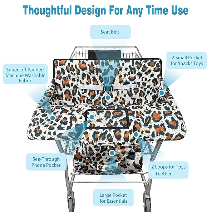 Shopping Cart Cover for Baby,2-in-1 High Chair Cover Soft,Portable, and Machine Washable,Comfortable Cotton Seat Pad with Safety Harness and Portable Cloth Bag,Fits All Supermarkets and Restaurants