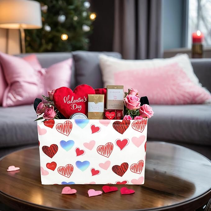 ASKETAM Valentine's Day Basket Gift for Empty Cute Heart Large Storage Bin for Kid and Baby Room Décor (Beauty Love)