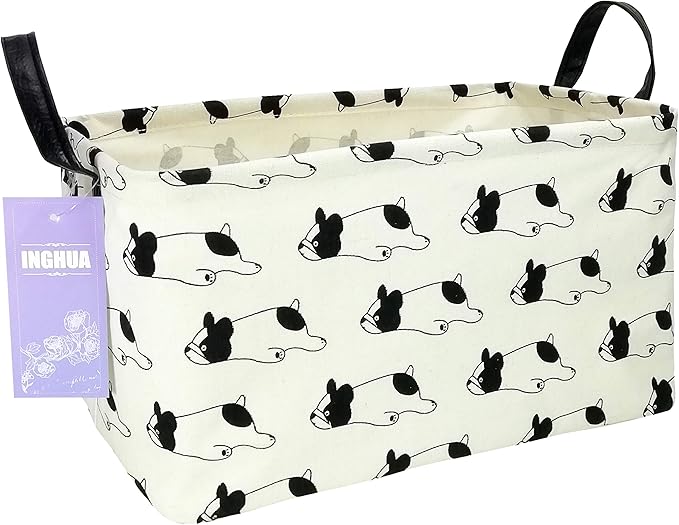 INGHUA Rectangular Storage Basket Fabric Organizer Bin for Toys,Books,Clothes,Gifts,Pets-Perfect for Home,Office,Nursery,Dorm,Shelf(Rec Bulldog)