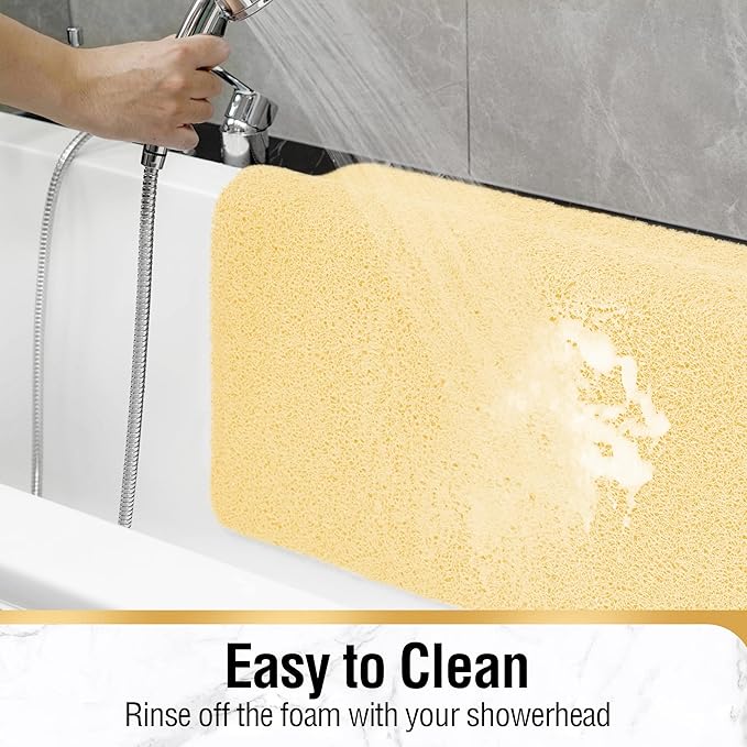 HITSLAM Square Shower Mat, 27 x 27 Inch Non Slip Bath Mat for Tub, Soft PVC Loofah Bathtub Mats with Drain Holes, Quick Drying Bathroom Stall Floor Mat, Bathroom Accessories Without Suction Cup, Beige