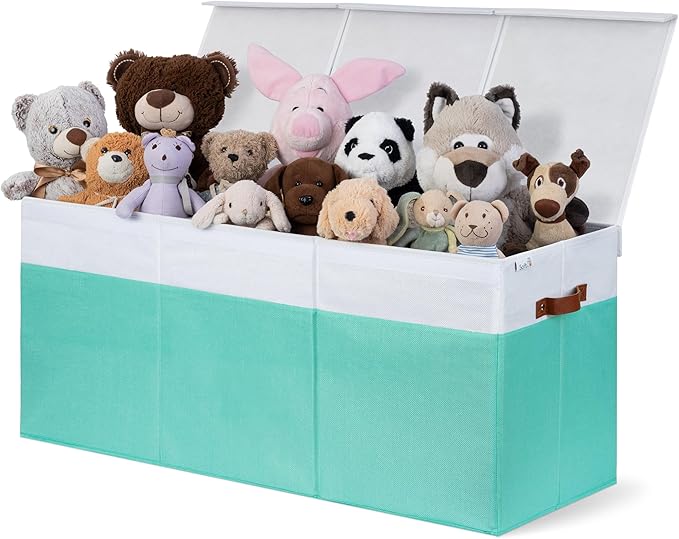 SoftOwl Extra Large Toy Storage Organizer with Lid - Sturdy, Collapsible Toy Chest Storage Box Design - Toys Bin with Dividers for Kids, Nursery, Bedroom, Playroom 37"x16"x14"