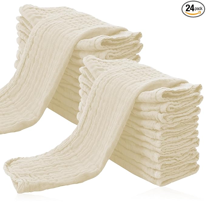 Cute Castle 24 Pack Muslin Burp Cloths for Baby - Ultra-Soft 100% Cotton Baby Washcloths - Large 20'' by 10'' Super Absorbent Milk Spit Up Rags - Burpy Cloths for Unisex, Boy, Girl -Ivory