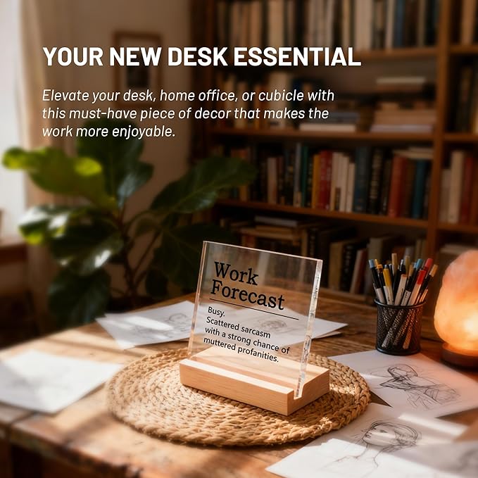 Funny Office Desk Decor- Work Forecast Office Sign for Men and Women Coworkers, Humorous Desk Accessories, Coworker Gifts, Boss Day Gift, Sarcastic Cubicle Decorations for Work