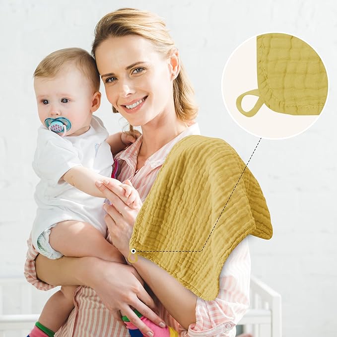 12 Pack Muslin Burp Cloths - Large 20" x 10", Ultra Absorbent 100% Cotton for Baby Drool and Messes - Soft, Gentle Baby Burp Rag for Boys & Girls -Brown, Honey, Bean Paste Series