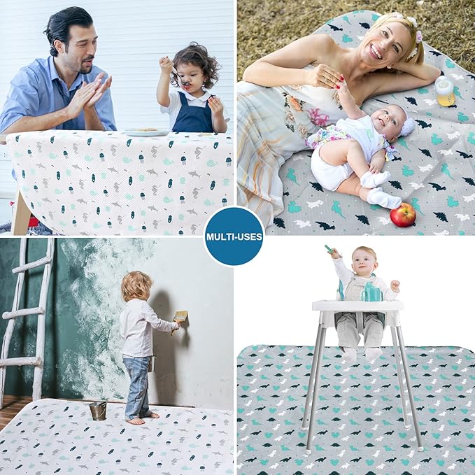 Splat Mat 2 Pack for Under High Chair & Arts & Eating Mess, Waterproof Baby Playtime Anti-Slip High Chair Mat for Floor or Table, Reusable & Portable Splash Mat for Under High Chair, 46" x 42"