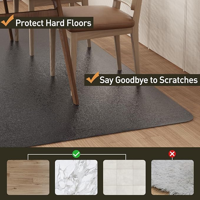 Area Floor Mat for Home, 6'×9' Large Black No Slip Waterproof Vinyl Area Rug for Dining Room, Spill Resistant Hard Floor Protector Cover for Mud Room, Easy Clean Splat Mat for Under High Chair