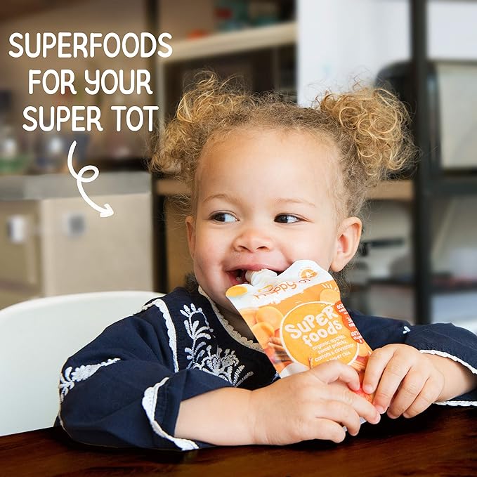 HAPPYTOT Organics Stage 4 Baby Food Pouches, Gluten Free, Vegan Snack, SuperFoods Fruit & Veggie Puree, Apples, Butternut Squash & Chia, 4.22 Ounce (Pack of 16)