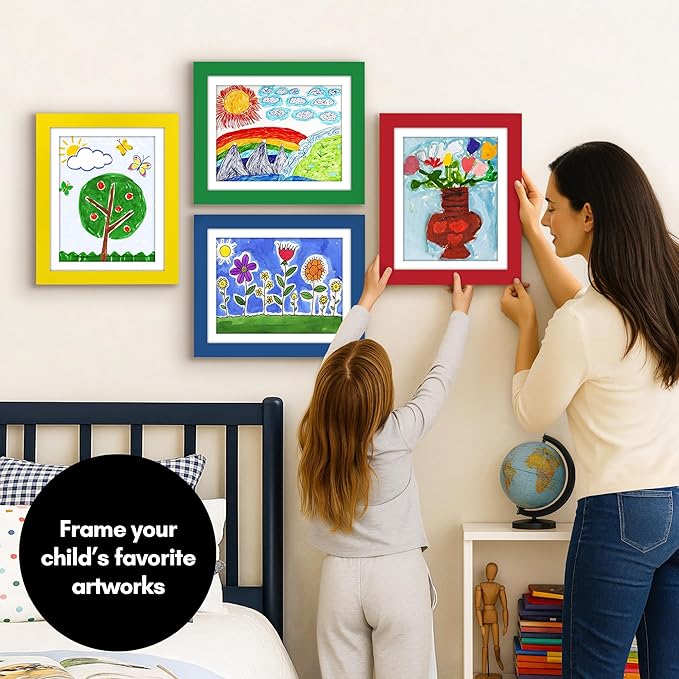 Americanflat - 4 Pack - Kids Artwork Frame Changeable (Multicolor) - Magnetic Door Holds 100 Art Pieces - 8.5x11 Letter Size Display with Mat or 10x12.5 Without Mat - My Mini Masterpiece