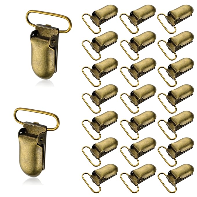 25 PCS 1" Suspender Clips Metal Pacifier Clip Holder for Pacifiers DIY Baby Girl Toy Bibs Garter Making Supplies (Bronze, Bulk)