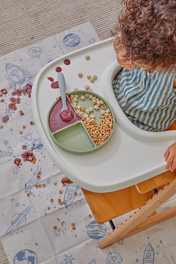 Food Catcher Splat Mat for Underneath Highchair | Premium Durable Material | Biodegradable | Disposable (30 Count)| Compatible with All Highchairs | Baby Food Mess Catcher- (Blue Out of This World)