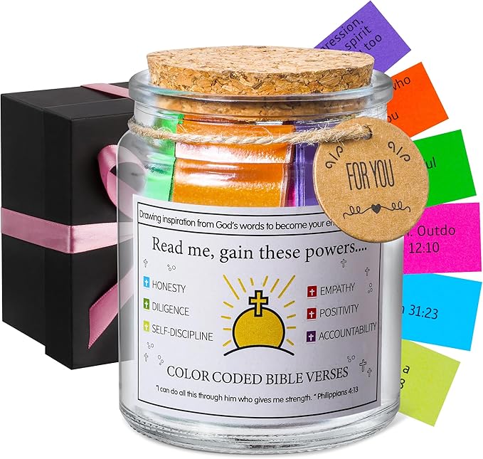 MWMXNNT Bible Verse Jar Christian Gifts for Women, Mom, Friend, Teen, Decorative Glass Inspirational Scripture Jar With 96 Bible Verse & 48-inch Ribbon Bow