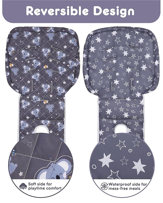 Baby High Chair Cover 2-in-1 Reversible, Includes 5-Point Harness Strap, Waterproof & Soft Dual-Side High Chair Pad Cushion, Machine Washable, Extra Thick Highchair Protector - Grey