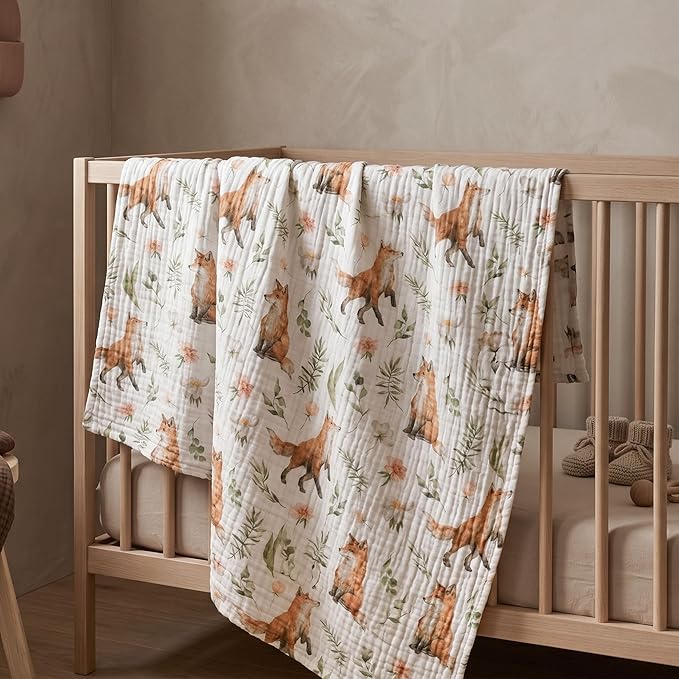 Muslin Swaddle Blankets for Newborn, 4 Pack Breathable Soft Receiving Blanket, Large 38 x 40 inches Swaddle Wrap Burping Clothes, Essentials Infant Shower Items, Toddler Gift (Forest Fox)