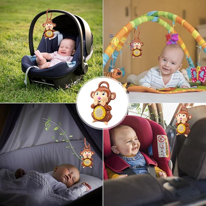 BIGMONAT Monkey Baby Sleep Soother with a White Noise Sound Machine Featuring 5 Soft Ambient Sounds, USB Rechargeable and Lullaby Machine for Sleeping Travel Baby Gift (Brown)