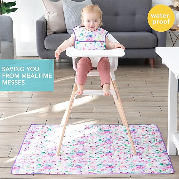 Bumkins Baby Splat Mat for Under High Chair, Babies Toddlers Eating Mess Mat, Waterproof Reusable Cloth for Arts and Crafts, Playtime for Kids, Floors or Tables, Fabric 42inx42in, Watercolors Floral