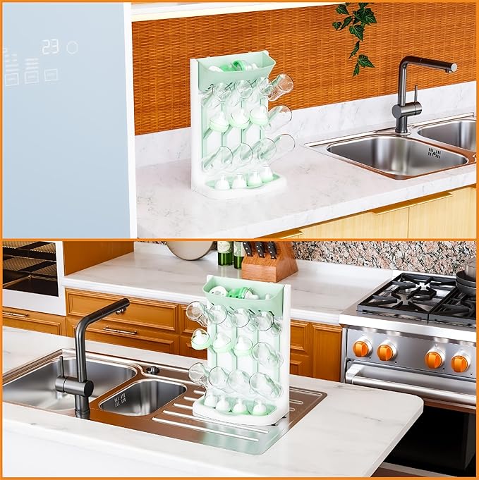 Yieach Larger Vertical Space Saving Drying Rack Baby Bottle for Countertop or Wall- BPA Free - Compact Glass Baby Bottle Rack Dryer & Holder and Storage Station for Pacifiers,Pump Accessories,Green