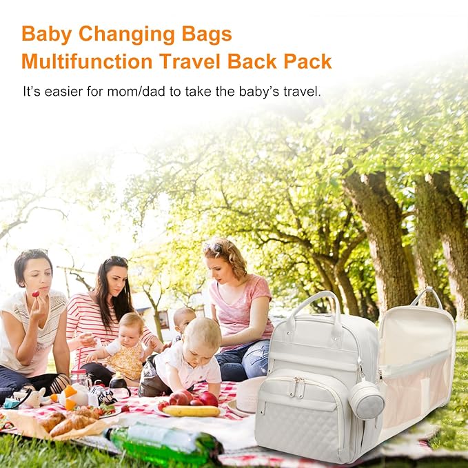 Baby Diaper Bags with Changing Station, Waterproof Diaper Bag Backpack for Moms Dads with USB Charging Port, Baby Shower Gifts, Large Capacity diaper backpack, Beige